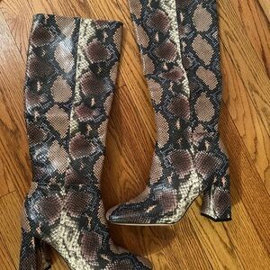 Sam Edelman Snakeskin Heeled Boots - Black and Brown